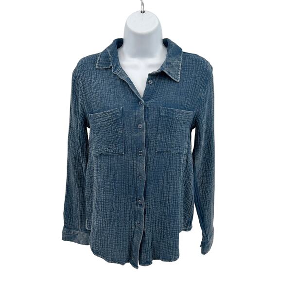 Wild Skye Raw Earth Button Up Shirt Top WMNS S Blue 4W30459 Long Sleeve Cotton - Picture 1 of 10